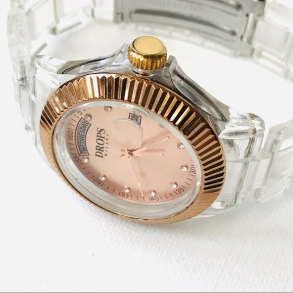 Drops Milano Rose Gold Plastic Acrylic Band Watch Stainless Steel Womens - Picture 2 of 9